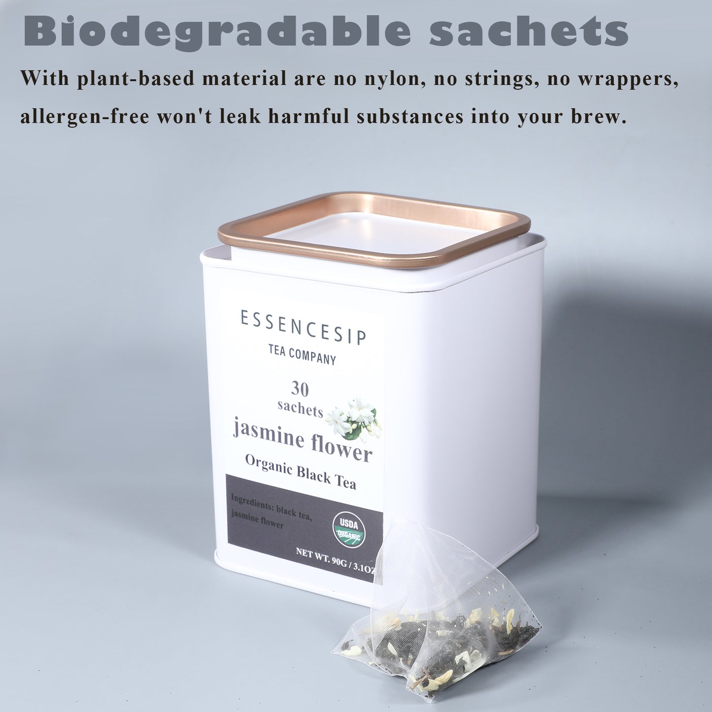 ESSENCESIP Organic Jasmine Black Tea Bags | Jasmine Flower Aroma | 30 Sachets