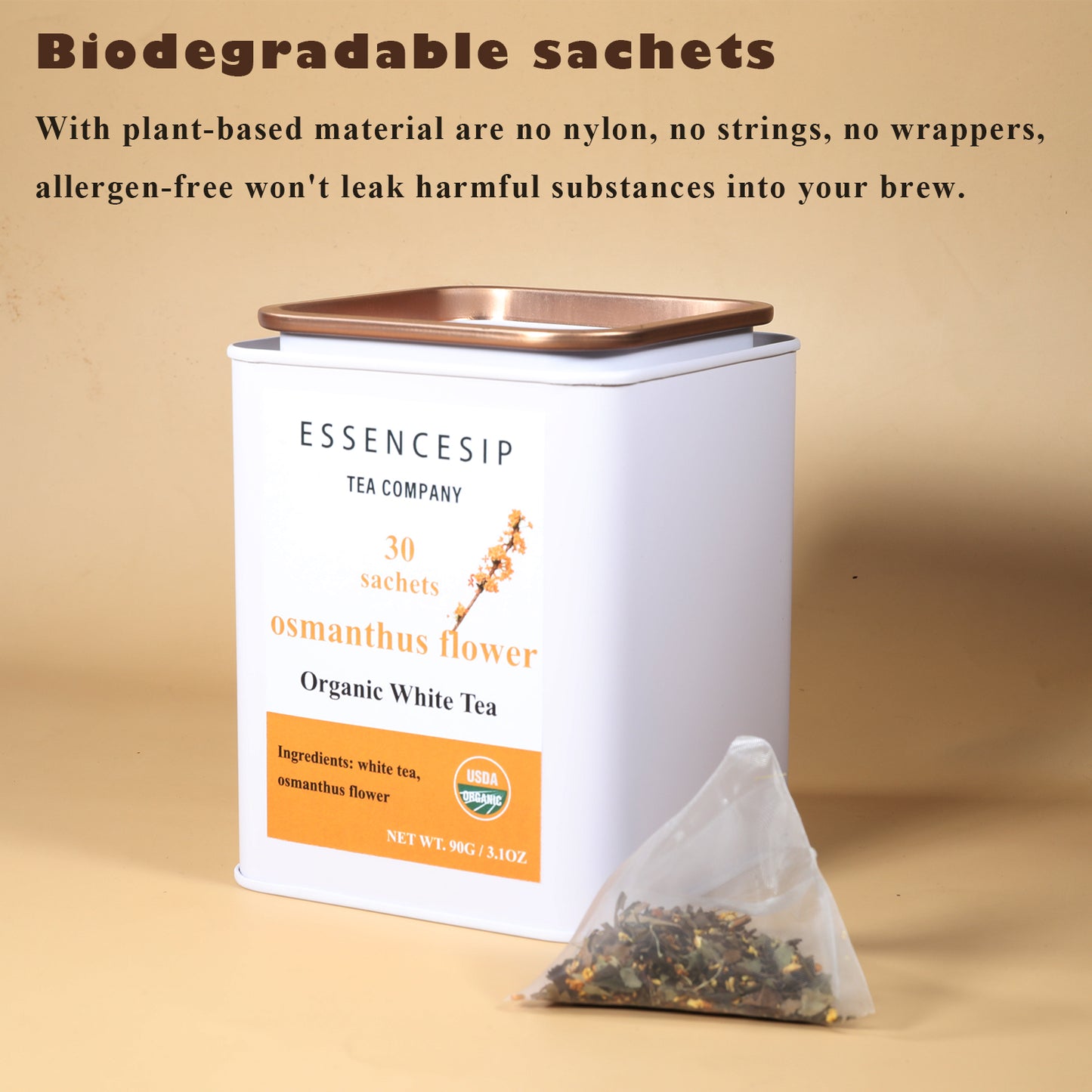 ESSENCESIP Organic Osmanthus White Tea Bags | Osmanthus Flower Aroma | 30 Sachets